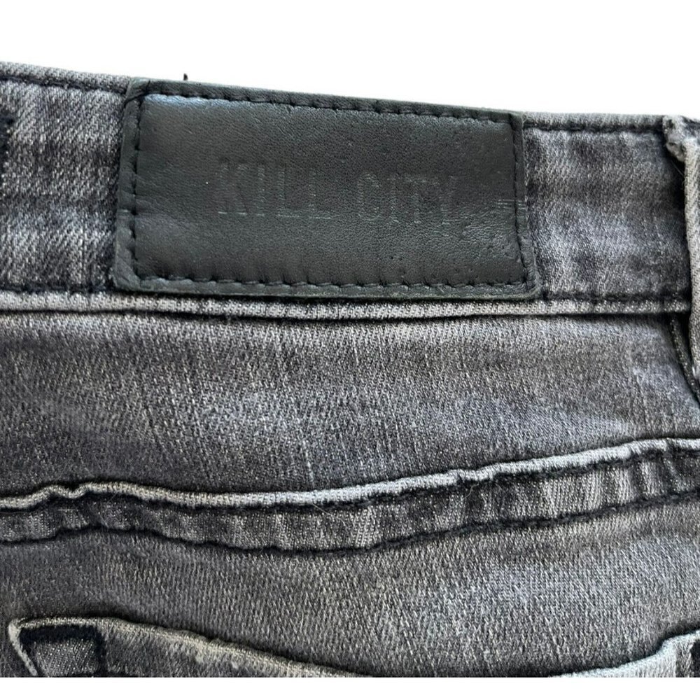Kill City Women's Sz 27 Junkie Fit Skinny  Low Rise Washed Black Jeans Zippers - Picture 7 of 9